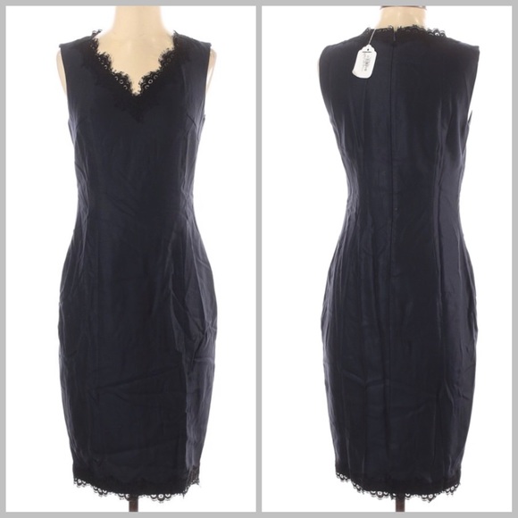 St. John Caviar Sheath Dress With Lace Trim Size 6 NWT - Picture 3 of 16